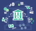 Digital banking icons and symbols