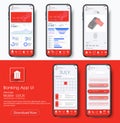 Banking App UI Kit for responsive mobile app or website with different GUI layout including home