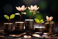 Banking blossoms stacked coins nurture a thriving financial greenery