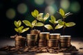 Banking blossoms stacked coins nurture a thriving financial greenery