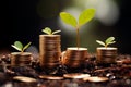 Banking blossoms stacked coins nurture a thriving financial greenery