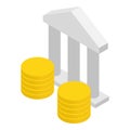 Banking concept icon isometric vector. White building pillar and gold coin stack Royalty Free Stock Photo