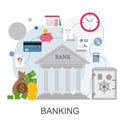 Banking concept infographic. Vector icons of financial analytics, online banking and payment control Royalty Free Stock Photo