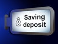 Banking concept: Saving Deposit and Money Bag on billboard background