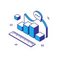 Banking data analyzing measurement ruler scheme columns dashboard business report isometric vector Royalty Free Stock Photo