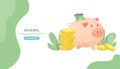 Banking deposit vector illustration. Money Savings concept. Piggy bank with coins inside Cash protection. Finance saving