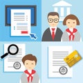 Banking, Finance, credit application form, managers, issuing cards, color flat illustrations, icons. Royalty Free Stock Photo