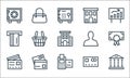 banking and finance line icons. linear set. quality vector line set such as bank, pos terminal, cit card, cit card, cit card, atm