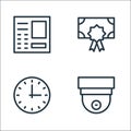 banking and finance line icons. linear set. quality vector line set such as cctv camera, clock, certificate