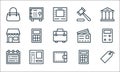 banking and finance line icons. linear set. quality vector line set such as price tag, wallet, calendar, calculator, atm machine,