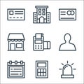 banking and finance line icons. linear set. quality vector line set such as siren, calculator, calendar, user, pos terminal,