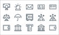 banking and finance line icons. linear set. quality vector line set such as wallet, atm machine, wallet, bank, bank, balance scale Royalty Free Stock Photo