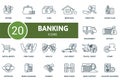 Banking icon outline set. Line Banking icon collection. Income, Purse, Loan, Mortgage, Crediting, Mobile Banking