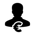 Banking icon vector male user person profile avatar with Euro sign currency money symbol for bank and finance business Royalty Free Stock Photo