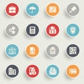 Banking icons with color buttons on gray background. Royalty Free Stock Photo