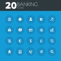 Banking icons on round blue buttons