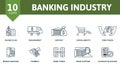 Banking Industry icon set. Monochrome simple Banking Industry icon collection. Saving Plan, Encashment, Deposit