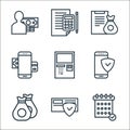 banking line icons. linear set. quality vector line set such as planing, protection, incomes, security, atm, mobile banking,