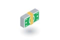 Banking, money bundle, dollar banknotes isometric flat icon. 3d vector