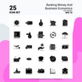 25 Banking Money And Business Economics Icon Set. 100% Editable EPS 10 Files. Business Logo Concept Ideas Solid Glyph icon design Royalty Free Stock Photo
