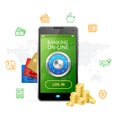 Banking Online Concept Mobile Phone App. Vector