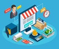 Banking Online Shop Isometric Composition