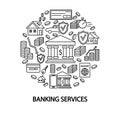 Banking services circle template flat line icons. Concept for web banners and printed materials.