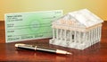 Banking system, cheque with fountain pen. 3D rendering Royalty Free Stock Photo