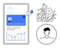 Digital Banking Interface with Analytics, User Profile, and Floral Graphics for Online Financial Services Royalty Free Stock Photo