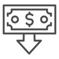 Banknote with arrow down line icon. Finance crisis, spend money symbol, outline style pictogram on white background Royalty Free Stock Photo