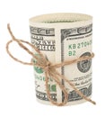 Banknote hundred dollars, tied with a rope with a bow Royalty Free Stock Photo