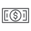 Banknote line icon, cash and money, dollar sign, vector graphics, a linear pattern on a white background. Royalty Free Stock Photo