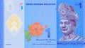 Banknote of Malaysian one ringgit MYR issued by a Bank Negara Malaysia Royalty Free Stock Photo