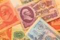 Banknote soviet union. USSR money. Historical heritage. Background Royalty Free Stock Photo