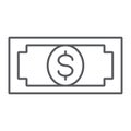 Banknote thin line icon, finance and money, cash sign, vector graphics, a linear pattern on a white background. Royalty Free Stock Photo