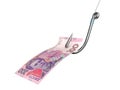 Banknote of ukrainian money on the fishing hook