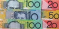 Banknotes of australian dollars in rows as background Royalty Free Stock Photo