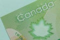 Banknotes of Canadian currency: Dollar. Detail close up shot Royalty Free Stock Photo