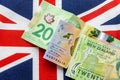 Banknotes of countries that will change banknotes with the image of the English Queen, British flag, Alliance of England, Canada, Royalty Free Stock Photo