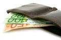 Banknotes euro in leather brown purse Royalty Free Stock Photo