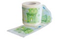 Banknotes 100 Euro printed on the toilet paper roll