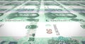 Banknotes of fifty renminbi chinese rolling on screen, cash money, loop