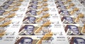 Banknotes of five thousand ecuadorian sucre of Ecuador rolling, cash money, loop