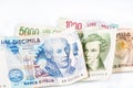 Banknotes from Italy. Italian lira 10000, 5000, 2000, 1000. Royalty Free Stock Photo