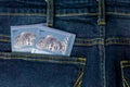 Banknotes of Malaysia. Close up of malaysian ringgit in jeans pocket