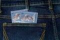 Banknotes of Malaysia. Close up of malaysian ringgit in jeans pocket