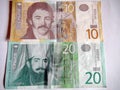 Banknotes of the world. Serbian dinars. Royalty Free Stock Photo
