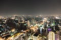 Bankok skyline by night highway and river traffic