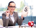 Bankrupt broke businesswoman with piggy bank Royalty Free Stock Photo