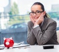 Bankrupt broke businesswoman with piggy bank Royalty Free Stock Photo